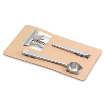 Zestaw miarka i klipsy do kawy Kaffi, srebrny – Gift Design