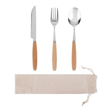 Sztućce stalowe w woreczku Nantes, beżowy-srebrny – Gift Design