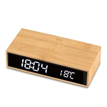 Ładowarka indukcyjna z zegarem i termometrem Conti, brązowy – Gift Design