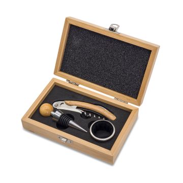 Zestaw do wina w bambusowym pudełku Sommelier, beżowy – Gift Design