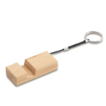 Bambusowy brelok z podstawką pod telefon, beżowy – Gift Design