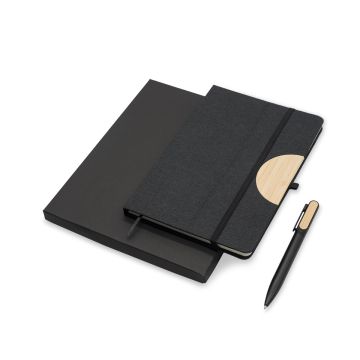 Zestaw notes z długopisem Fold, czarny – Gift Design