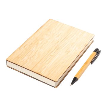 Zestaw bambusowy z notesem Lorca, brązowy – Gift Design