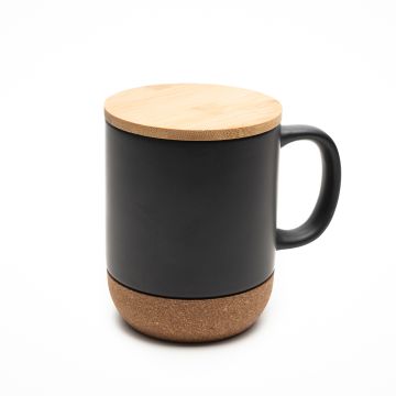 Kubek ceramiczny z bambusową przykrywką Giulia 400 ml, czarny – Gift Design