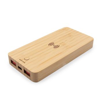 Bambusowy bezprzewodowy power bank 8000 mAh B'RIGHT, ładowarka bezprzewodowa 15W | Benson – Gift Design