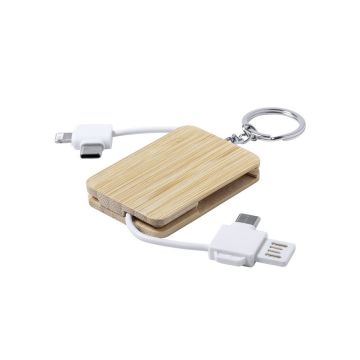 Kabel do ładowania, bambusowy brelok do kluczy – Gift Design