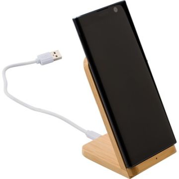 Bambusowa ładowarka bezprzewodowa 5W, stojak na telefon – Gift Design