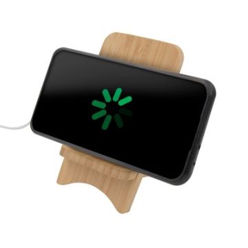 Składana bambusowa ładowarka bezprzewodowa 10W B'RIGHT, stojak na telefon | Barbra – Gift Design