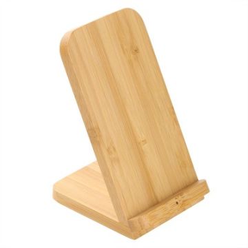 Bambusowa ładowarka bezprzewodowa 10W B'RIGHT, stojak na telefon | Wilder – Gift Design