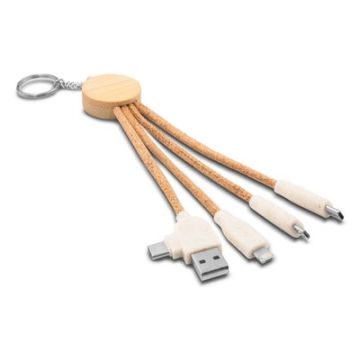 Korkowy kabel do ładowania B'RIGHT, bambusowy element, brelok do kluczy | Antez – Gift Design