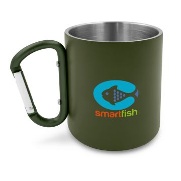 Kubek 280 ml ze stali nierdzewnej z recyklingu, z karabińczykiem | Pari – Gift Design
