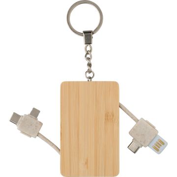 Kabel do ładowania, bambusowy brelok do kluczy – Gift Design