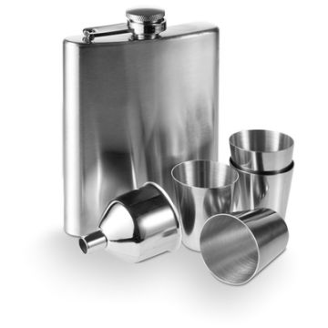 Piersiówka 220 ml, kieliszki 30 ml, lejek – Gift Design