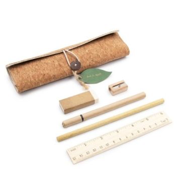 Zestaw szkolny, korkowy piórnik, ołówek, długopis, linijka, gumka i temperówka | Clark – Gift Design