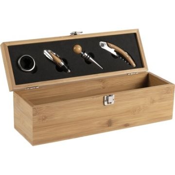 Bambusowy zestaw do wina, 4 el., skrzynka do wina 1 el. – Gift Design