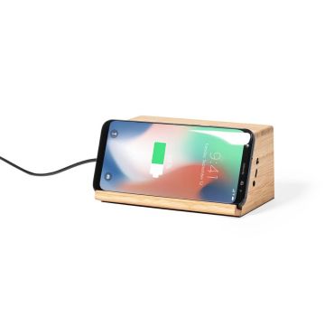 Bambusowy głośnik bezprzewodowy 3W, bezprzewodowa ładowarka 10W – Gift Design