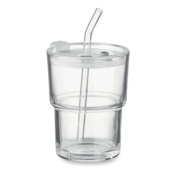 Szklany kubek ze słomką 400ml – Gift Design