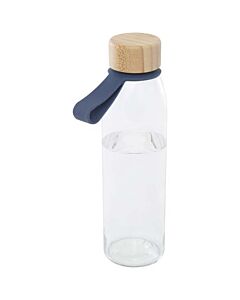 Szklana butelka na wodę Porto o pojemności 500 ml, z silikonowym uchwytem i z bambusową zakrętką-Błękit oceanu