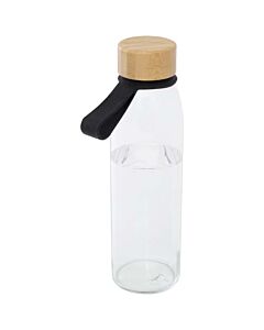 Szklana butelka na wodę Porto o pojemności 500 ml, z silikonowym uchwytem i z bambusową zakrętką-Czarny