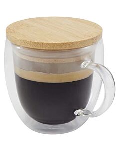 Szklany kubek Lenora z bambusową pokrywką o pojemności 250 ml-Przezroczysty bezbarwny
