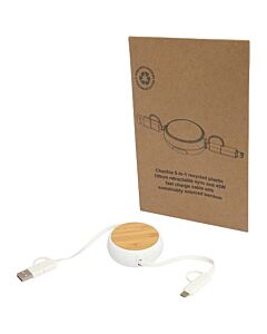 Chechia zwijany kabel do synchronizacji danych i szybkiego ładowania 5 w 1 45 W o długości 100 cm z tworzyw sztucznych pochodzących z recyklingu z detalami z bambusa-Biały