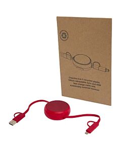 Alasia zwijany kabel do synchronizacji danych i szybkiego ładowania 5 w 1 45 W o długości 100 cm z tworzyw sztucznych i aluminium pochodzących z recyklingu-Czerwony