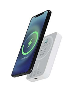 Acrab magnetyczny bezprzewodowy powerbank o pojemności 5000 mAh i mocy 15 W z technologią PD 20 W — wykonany z tworzyw sztycznych pochodzących z recyklingu.-Biały