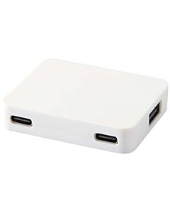 Gaia 4-portowy hub USB z wyjściem USB-A i typu C oraz podwójnym wejściem — wykonany z tworzyw sztucznych pochodzących z recyklingu-Biały