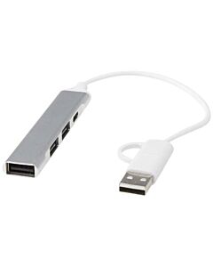 Alkaid 4-portowy hub USB-A i typu C z podwójnym wejściem wykonany z aluminium z recyklingu-Srebrny