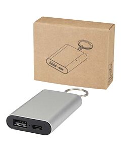 Arcturus powerbank o pojemności 2000 mAh z recyklingowanego aluminium z brelokiem-Srebrny