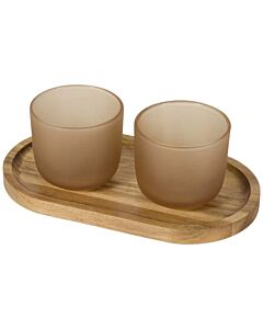 Male zestaw drewnianej tacy do serwowania i szklanek-Owsianka
