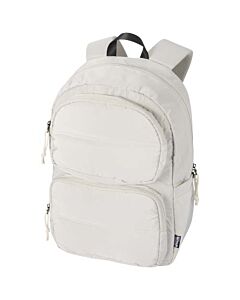 Puffer plecak na laptopa o przekątnej 15,6 cali o pojemności 18 l wykonany z materiałów z recyclingu z certyfikatem GRS-Piaskowiec