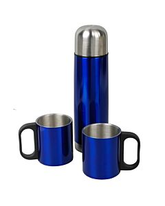 Metalowy termos Picnic 480 ml + 2 kubki, niebieski-srebrny - druga jakość