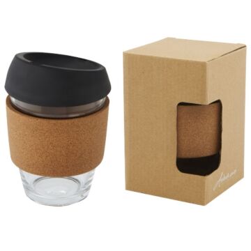 Lidan 360 ml borosilicate glass tumbler with cork grip and silicone lid-White