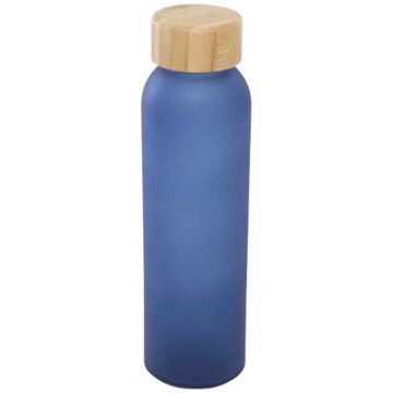 Matowa butelka ze szkła sodowo-wapniowego Lume 500 ml z zakrętką bambusową  -Błękit oceanu