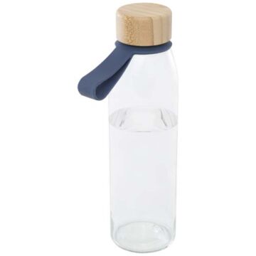Szklana butelka na wodę Porto o pojemności 500 ml, z silikonowym uchwytem i z bambusową zakrętką-Błękit oceanu
