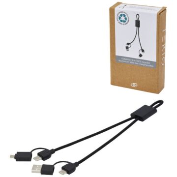 Connect kabel do szybkiego ładowania 6-w-1 o mocy 45 W z aluminium pochodzącego z recyklingu z certyfikatem RCS-Czarny