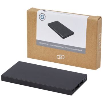 Connect powerbank o pojemności 5000 mAh z aluminium RCS pochodzącego z recyklingu -Czarny