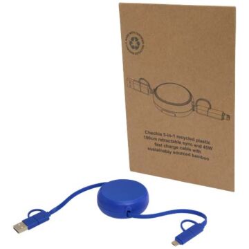 Alasia zwijany kabel do synchronizacji danych i szybkiego ładowania 5 w 1 45 W o długości 100 cm z tworzyw sztucznych i aluminium pochodzących z recyklingu-Błękit królewski