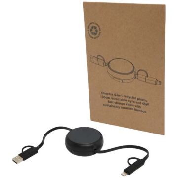 Alasia zwijany kabel do synchronizacji danych i szybkiego ładowania 5 w 1 45 W o długości 100 cm z tworzyw sztucznych i aluminium pochodzących z recyklingu-Czarny