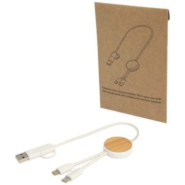 Chechia kabel do synchronizacji danych i szybkiego ładowania 5 w 1 27 W o długości 30 cm z tworzyw sztucznych pochodzących z recyklingu z detalami z bambusa-Biały