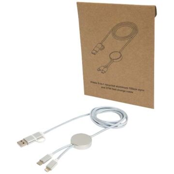 Alasia kabel do synchronizacji danych i szybkiego ładowania 5 w 1 27 W o długości 150 cm z tworzyw sztucznych i aluminium pochodzących z recyklingu-Srebrny