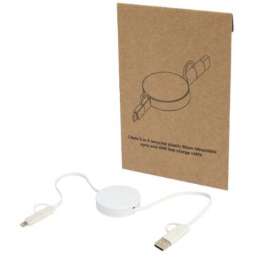 Citala zwijany kabel do synchronizacji danych i szybkiego ładowania 5 w 1 40 W o długości 90 cm z tworzyw sztucznych pochodzących z recyklingu-Biały
