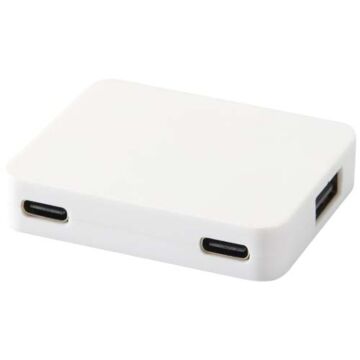 Gaia 4-portowy hub USB z wyjściem USB-A i typu C oraz podwójnym wejściem — wykonany z tworzyw sztucznych pochodzących z recyklingu-Biały