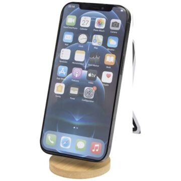 Alcor składana podstawka na telefon z mocowaniem magnetycznym, wykonana z tworzyw sztucznych pochodzących z recyklingu z elementami bambusowymi-Biały