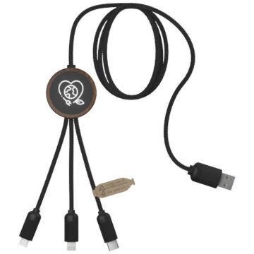 SCX.design C36 przedłużany kabel do ładowania z podświetlanym logo 3-w-1 rPET i z okrągłą bambusową obudową-Brazowy