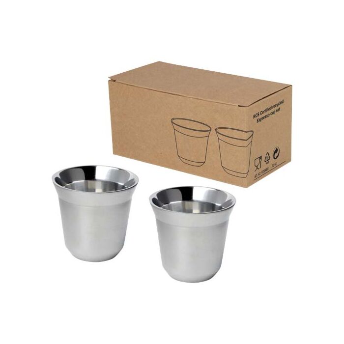 Duo zestaw filiżanek do espresso ze stali nierdzewnej z certyfikatem RCS 80 ml -Srebrny