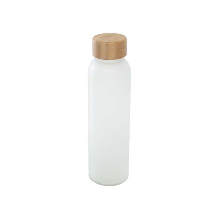 Matowa butelka ze szkła sodowo-wapniowego Lume 500 ml z zakrętką bambusową -Biały Matowa butelka ze szkła sodowo-wapniowego Lume 500 ml z zakrętką bambusową -Biały