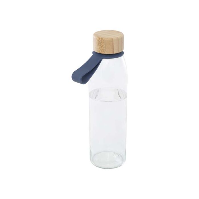 Szklana butelka na wodę Porto o pojemności 500 ml, z silikonowym uchwytem i z bambusową zakrętką-Błękit oceanu Szklana butelka na wodę Porto o pojemności 500 ml, z silikonowym uchwytem i z bambusową zakrętką-Błękit oceanu