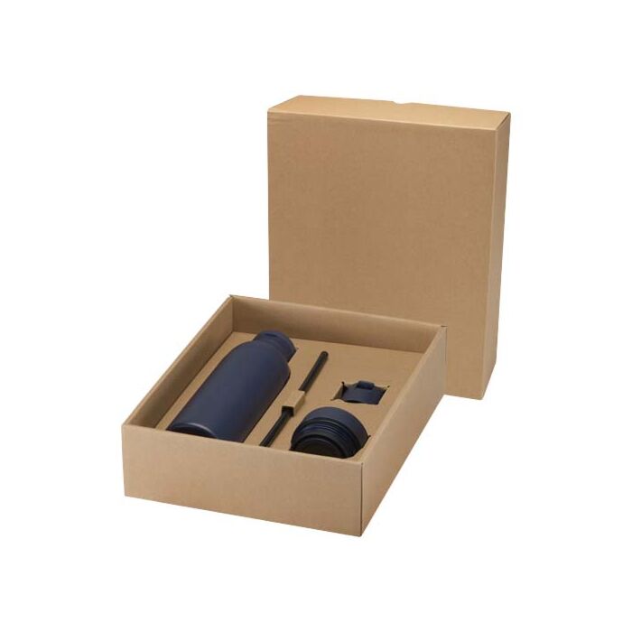 Illuminate butelka na wodę ze stali nierdzewnej z recyklingu o podwójnych ściankach i 3-częściowym zestawie zakrętek o pojemności 650 ml z certyfikatem RCS-Granatowy